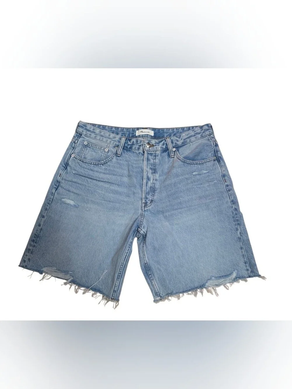 Madewell Light Blue Denim Cutoff Curvy Essex Long Baggy Shorts